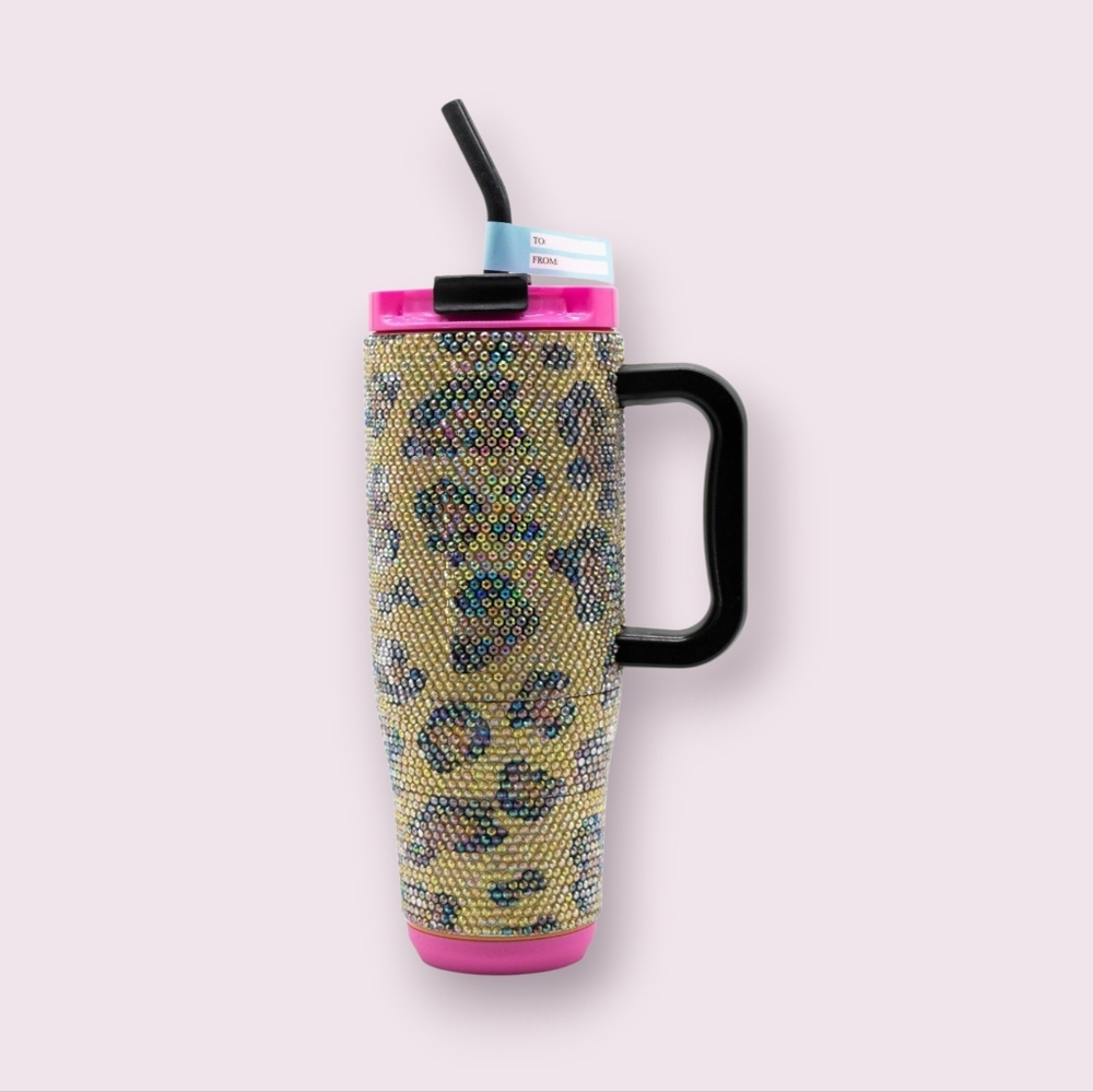 DO NOT BUY SOLD Simply Southern 40 Oz Leopard Rhinestone Tumbler w/ Black Handle